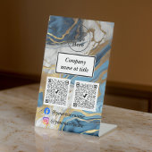 青い金ゴールドと白い大理石 台座サイン