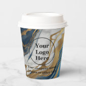 青い金ゴールドと白い大理石 紙コップ (正面)
