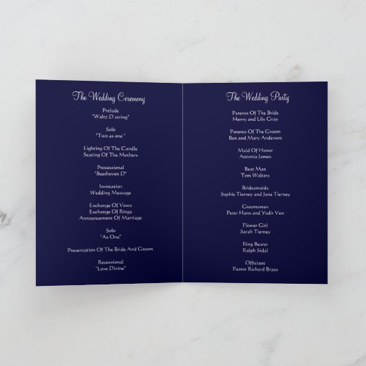 青い金ゴールドと白い錦のウエディングプログラムカード プログラム (内部)