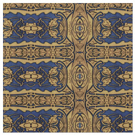 青い金ゴールドのアールヌーボーパターン生地 ファブリック