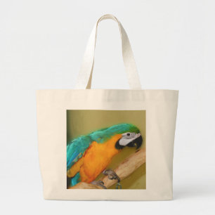 青い金ゴールドのコンゴウインコのオウムの絵画のバッグ ラージトートバッグ