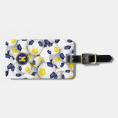 青い金ゴールドのチームカラーのサッカーボール ラゲッジタグ (正面横)