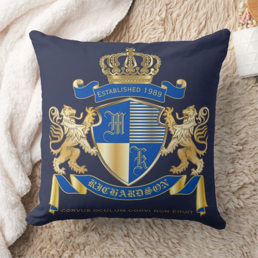 青い金ゴールドのライオンの紋章あなた自身の紋章付き外衣を作成して下さい クッション (ブランケット)