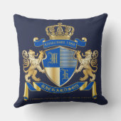 青い金ゴールドのライオンの紋章あなた自身の紋章付き外衣を作成して下さい クッション (裏面)