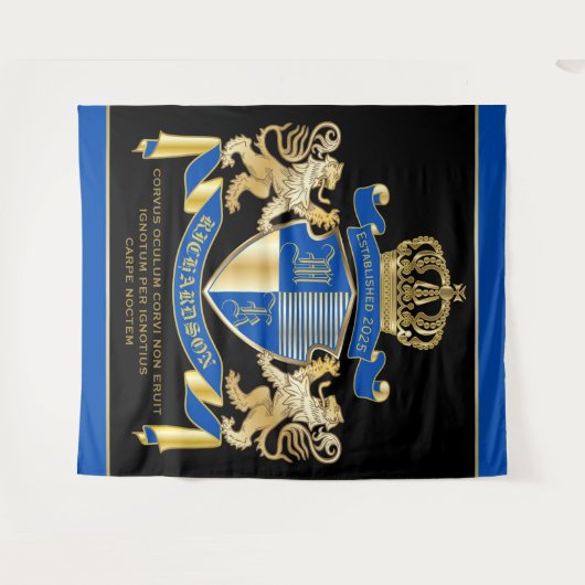 青い金ゴールドのライオンの紋章あなた自身の紋章付き外衣を作成して下さい タペストリー (正面(横))
