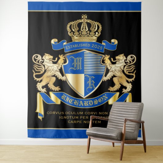 青い金ゴールドのライオンの紋章あなた自身の紋章付き外衣を作成して下さい タペストリー (インサイチュ)
