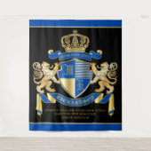 青い金ゴールドのライオンの紋章あなた自身の紋章付き外衣を作成して下さい タペストリー (正面)