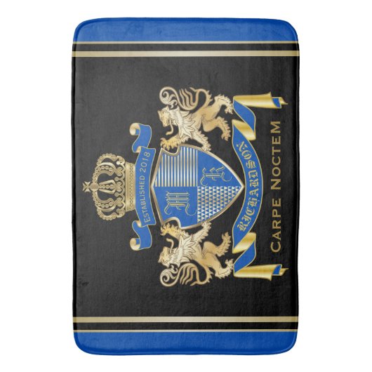 青い金ゴールドのライオンの紋章あなた自身の紋章付き外衣を作成して下さい バスマット (正面縦)