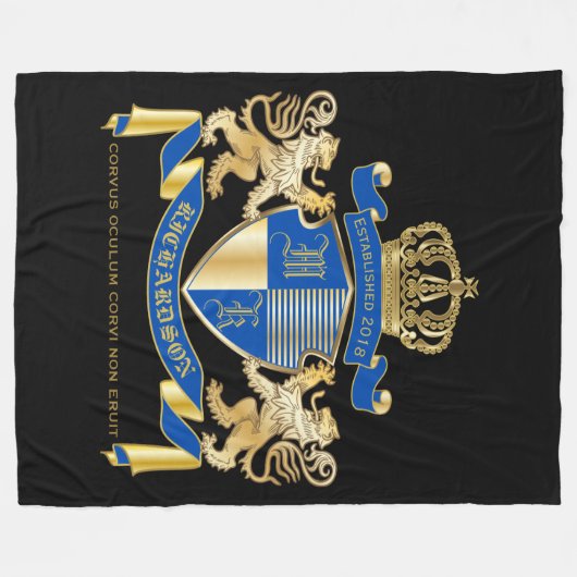 青い金ゴールドのライオンの紋章あなた自身の紋章付き外衣を作成して下さい フリースブランケット (正面(横))
