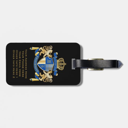 青い金ゴールドのライオンの紋章あなた自身の紋章付き外衣を作成して下さい ラゲッジタグ (裏面横)