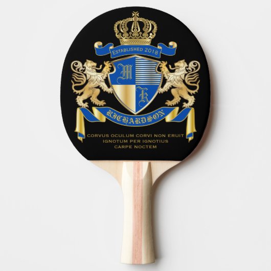 青い金ゴールドのライオンの紋章あなた自身の紋章付き外衣を作成して下さい 卓球ラケット (正面)