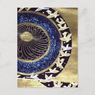 青い金ゴールドの伝統的な着物の日本人クレーン ポストカード