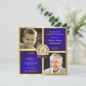 青い金ゴールドの大人の誕生日の招待の当時の今2写真 招待状 (スタンド正面)