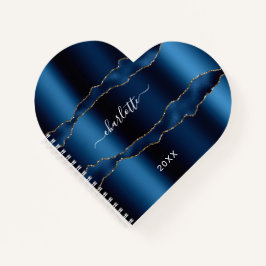 青い金ゴールドの大理石名スクリプト女の子 ノートブック