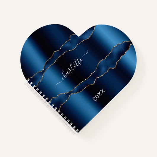 青い金ゴールドの大理石名スクリプト女の子 ノートブック (正面)