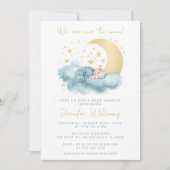 青い金ゴールドの月の上に男の赤ちゃんシャワー招待状 招待状 (正面)