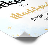 青い金ゴールドの月の上の赤ちゃんシャワーへようこそ ポスター (角)