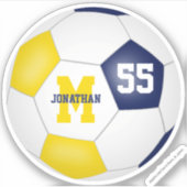 青い金ゴールドの色の女の子サッカー シール (正面)