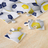 青い金ゴールドの色の女の子サッカー ジグソーパズル (側面)