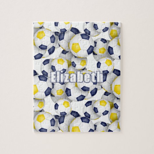 青い金ゴールドの色の女の子サッカー ジグソーパズル (縦)