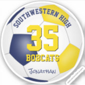 青い金ゴールドの色の男の子サッカー シール (正面)