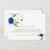 青い金ゴールドの花が本を持ってくる エンクロージャーカード (正面/裏面)