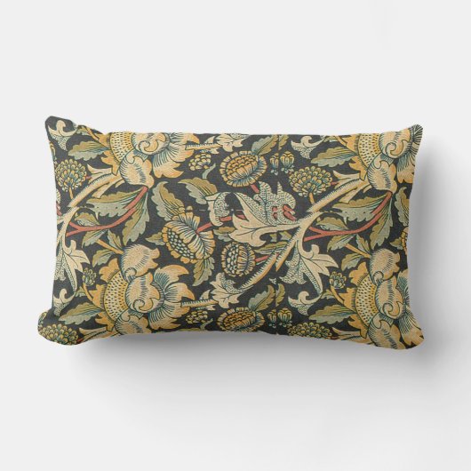 青い金ゴールドの花柄の生地 ランバークッション (正面)