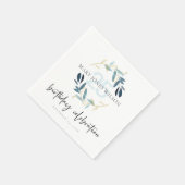 青い金ゴールドの葉のリースアニーエージ25th誕生日 スタンダードカクテルナプキン (角)