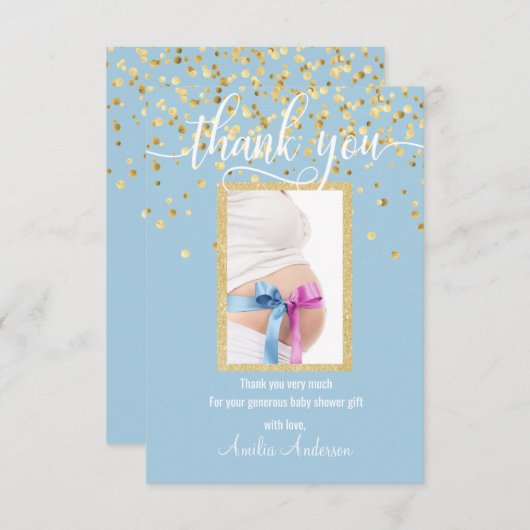 青い金ゴールドはベビーシャワーの男の子|の写真感謝していしています サンキューカード (正面/裏面)