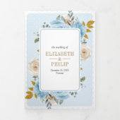 青い金ゴールドアイボリーフローラのバラ結婚すべて 三つ折り招待状 (カバー)