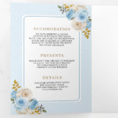 青い金ゴールドアイボリーフローラのバラ結婚すべて 三つ折り招待状 (内部最初)