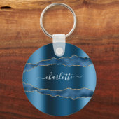 青い金ゴールドアガテ大理石名スクリプト キーホルダー (正面)