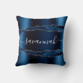 青い金ゴールドアガテ大理石名スクリプト クッション (裏面)