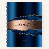 青い金ゴールドアガテ大理石名スクリプト ノートブック (正面)