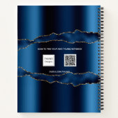 青い金ゴールドアガテ大理石名スクリプト ノートブック (裏面)