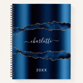 青い金ゴールドアガテ大理石名スクリプト ノートブック (正面)