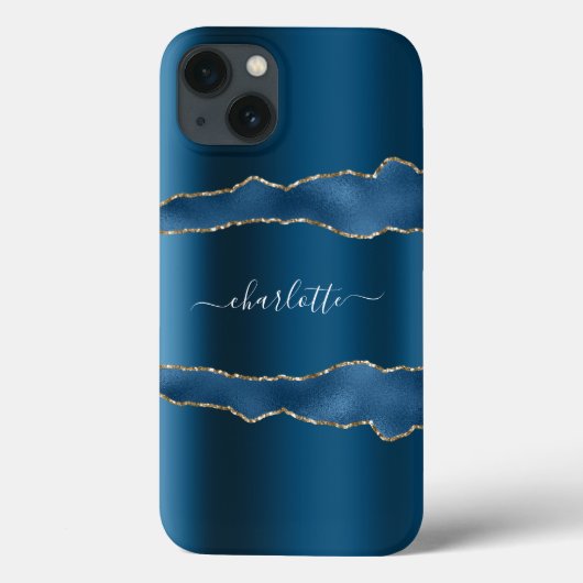 青い金ゴールドアガテ大理石名スクリプト Case-Mate iPhoneケース (裏面)