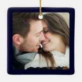 青い金ゴールドエレガントミスター・アンド・ミセス・ファースト・クリスマス セラミックオーナメント (裏面)