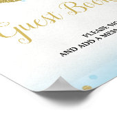 青い金ゴールドオーバーザムーンゲストブックベビーシャワー ポスター (角)