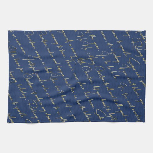 青い金ゴールドクリスマスタイポグラフィパターン#36 ID1009 キッチンタオル (横)
