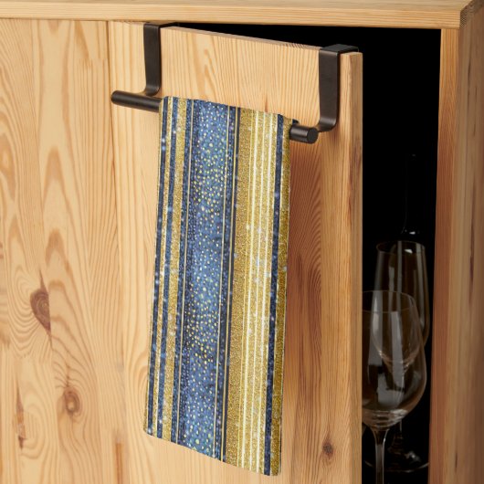 青い金ゴールドクリスマスパターン#28 ID1009 キッチンタオル (三つ折り)