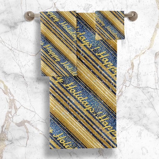 青い金ゴールドクリスマスパターン#28 ID1009 バスタオルセット