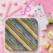 青い金ゴールドクリスマスパターン#28 ID1009 ペーパープレート (パーティー)