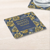 青い金ゴールドクリスマスパターン#29 ID1009 スクエアペーパーコースター (アングル)
