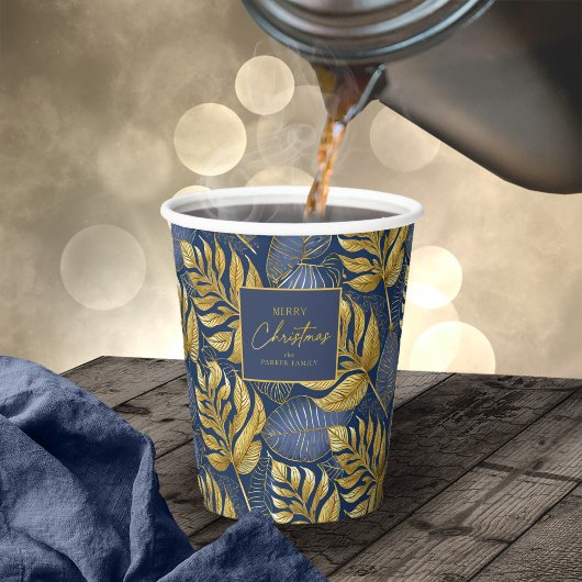 青い金ゴールドクリスマスパターン#29 ID1009 紙コップ