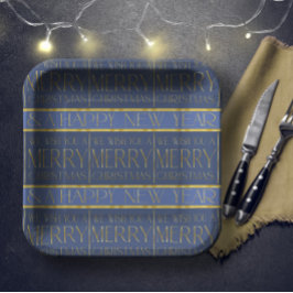 青い金ゴールドクリスマスパターン#34 ID1009 ペーパープレート