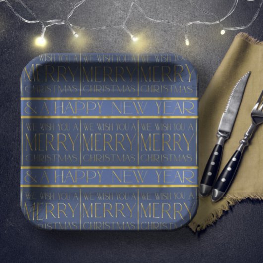 青い金ゴールドクリスマスパターン#34 ID1009 ペーパープレート