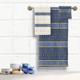 青い金ゴールドクリスマスパターン#35b ID1009 バスタオルセット