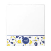 青い金ゴールドサッカーボールアクセントギフト ノートパッド (正面)