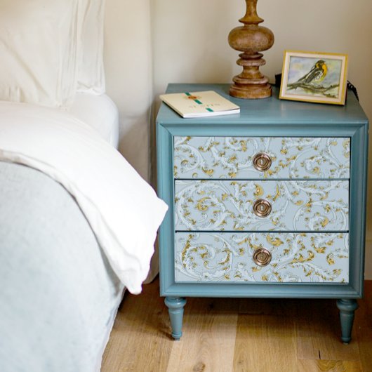 青い金ゴールドスクロールスワールヴィンテージパターンの切り離し 薄葉紙